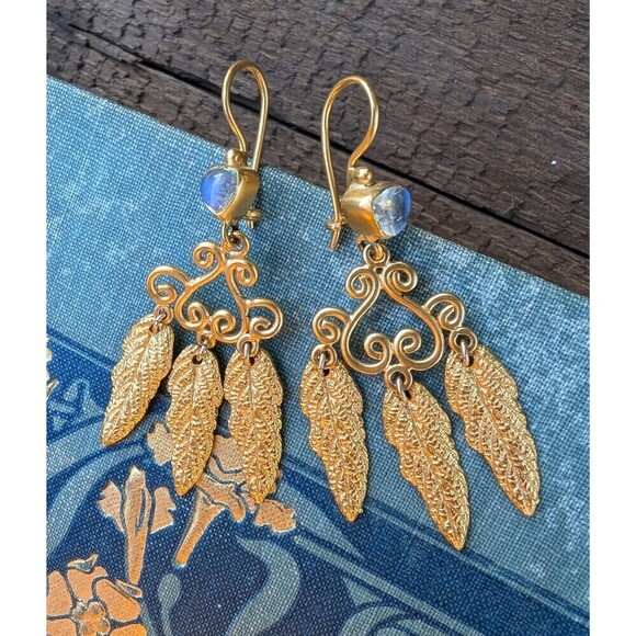 Vintage Sterling Gold Vermeil Blue Moonstone  Earrings, Romantic Gift - Picture 6 of 10